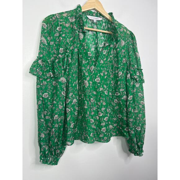 NEW Intermix Marika Ruffled Fil Coupé Casual Blouse Women's Green Size: XS - Picture 4 of 9